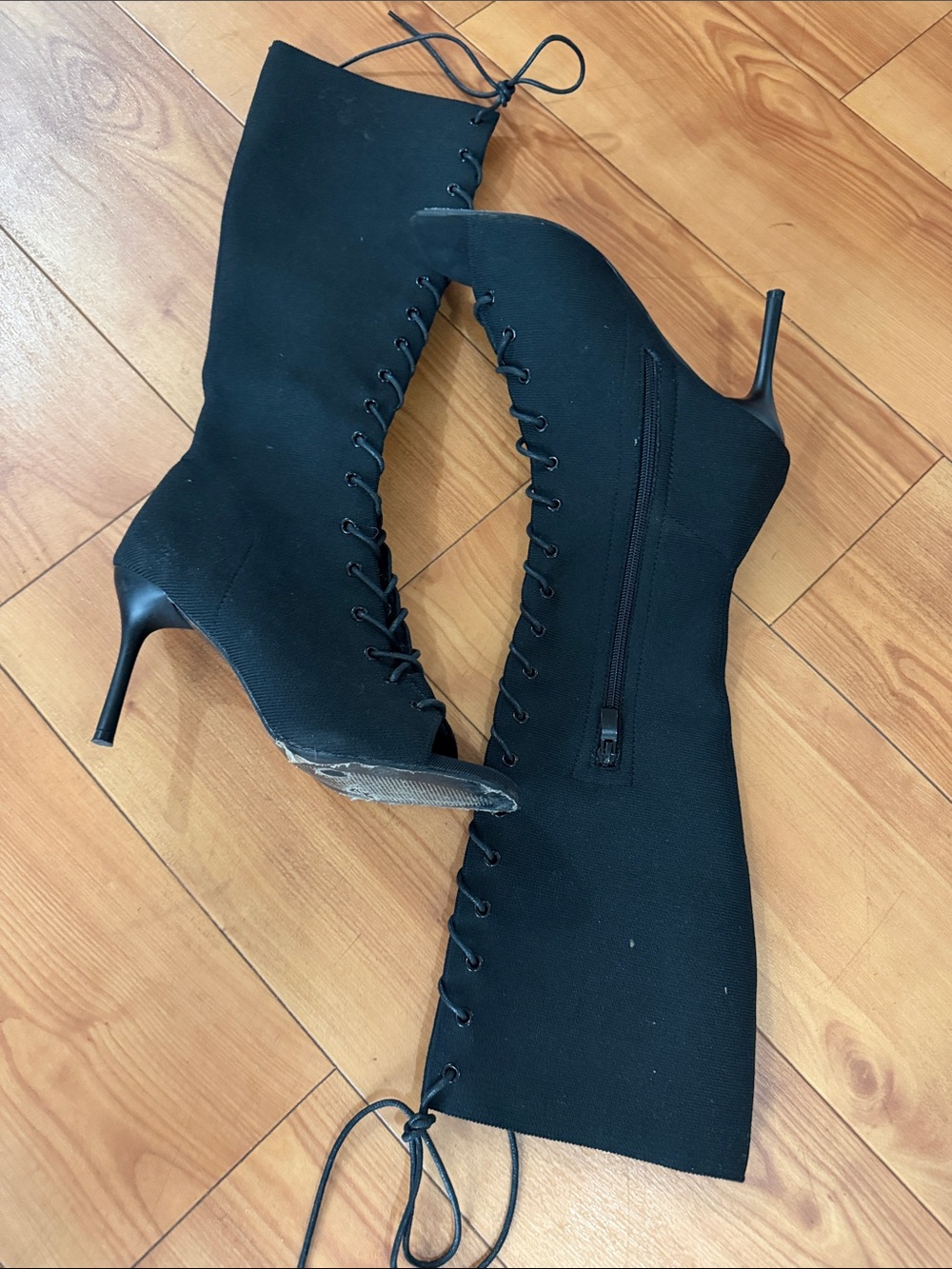 Black Lace-Up Women’s Peep-Toe Booties